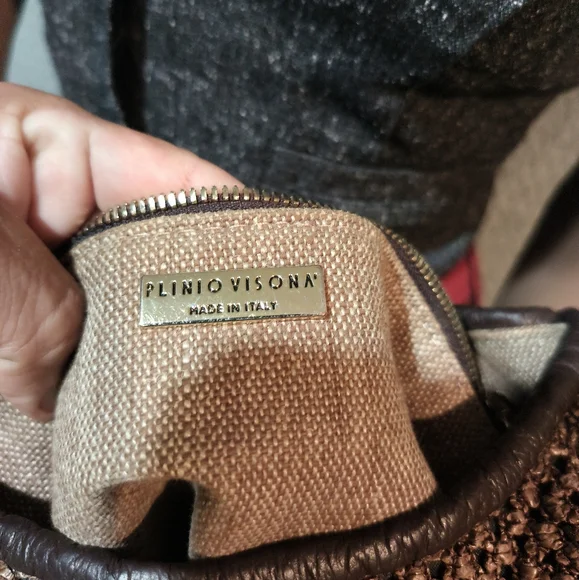 Plinio Visona Brown Straw Woven Shoulder Crossbody Bag. - Picture 14 of 16